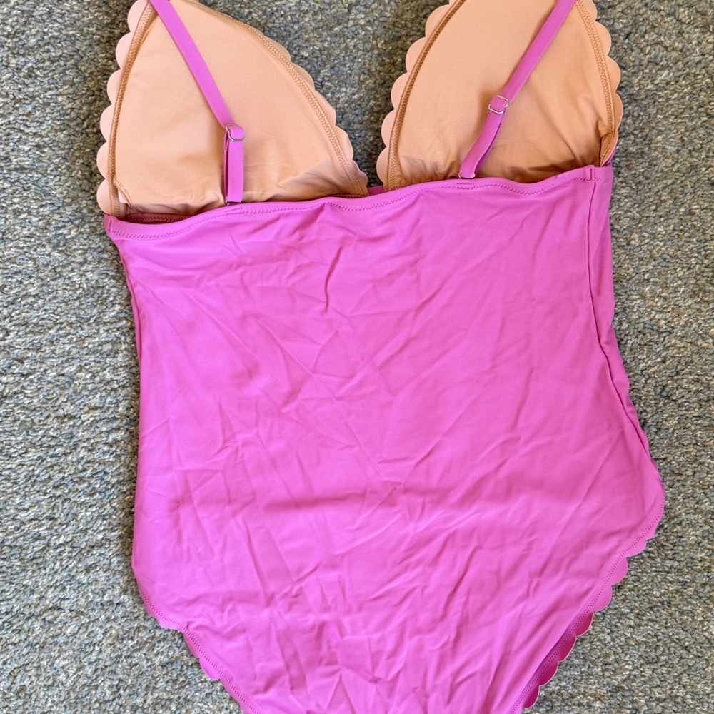 J. Crew Pink scalloped One-Piece Swimsuit - Picture 2 of 3
